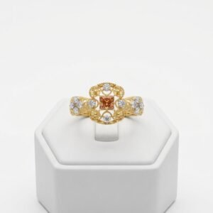 Golden Amber Filigree Statement Ring