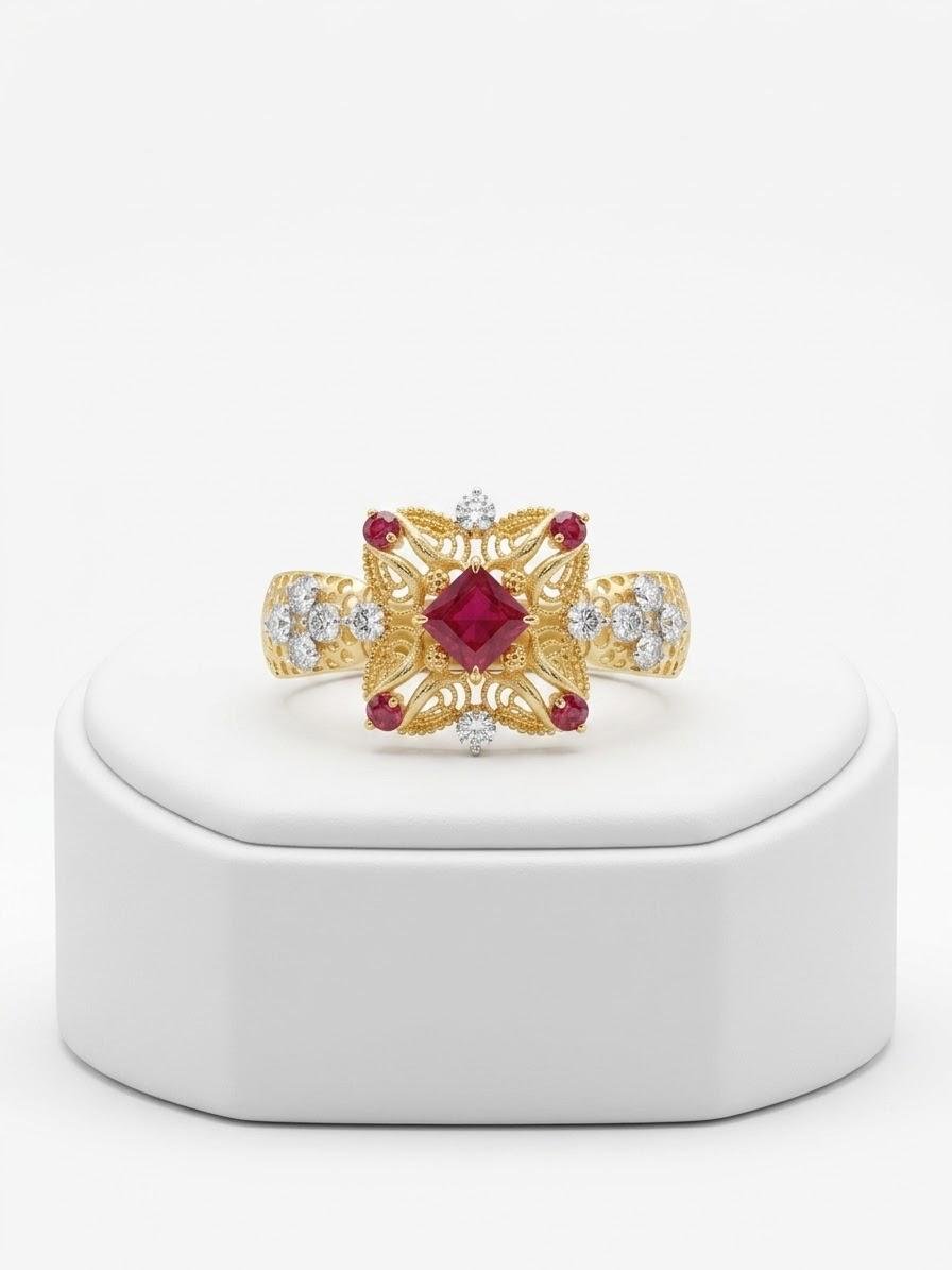 Royal Ruby Filigree Statement Ring